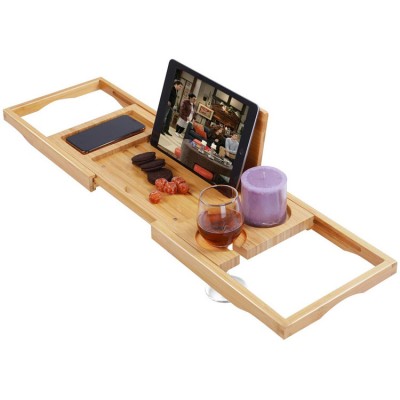 New design luxury Bamboo bathtub tray caddy with Extending Sides